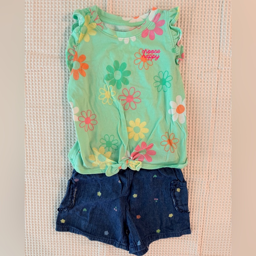 2 Piece Set ~ Floral Top and Denim Short